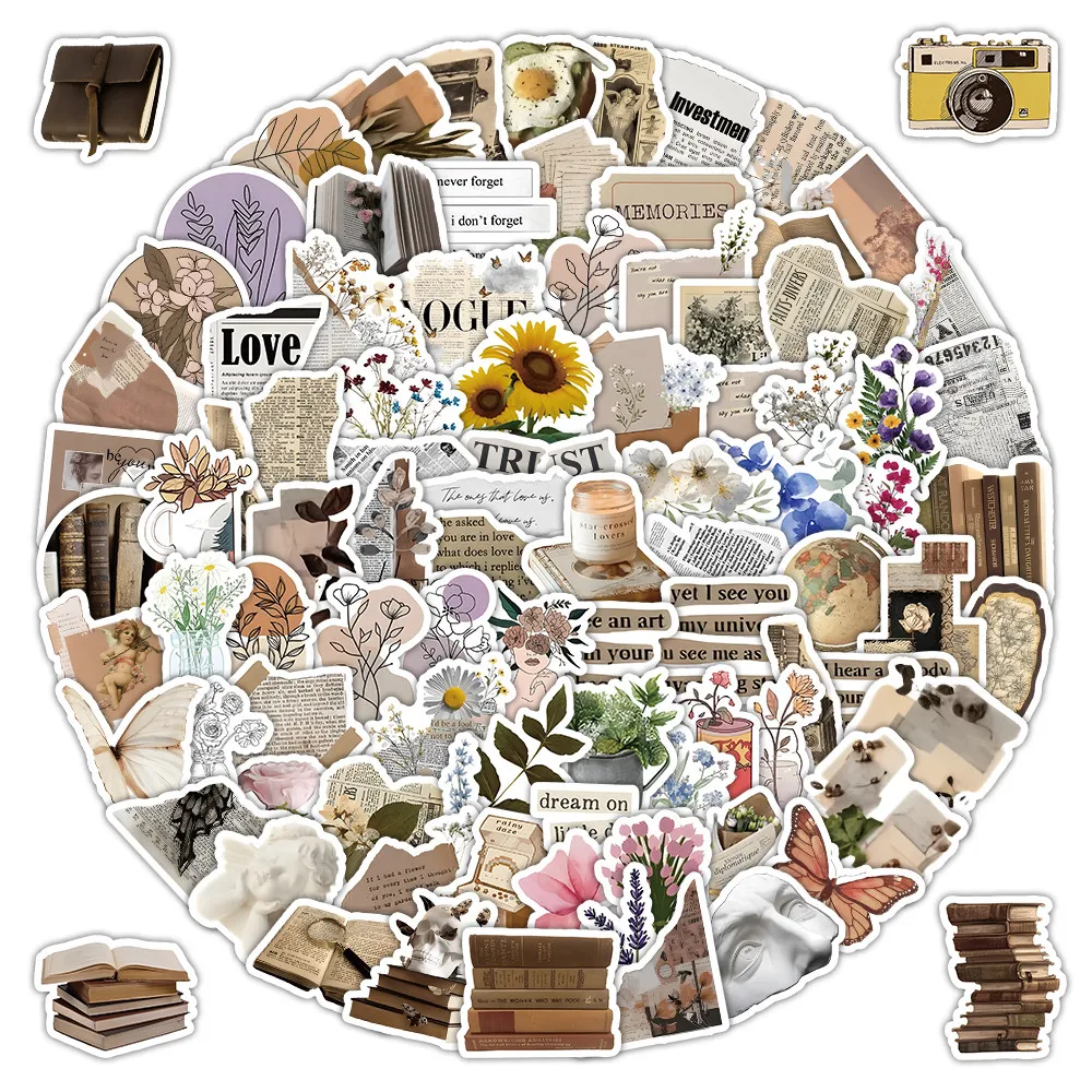 100개 빈티지 스타일 스티커 팩 - 저널 및 스크랩북 DIY를 위한 레트로 감성 데칼 AnimeWorlds Store