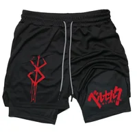 Anime Berserk 2 in 1 Gym Shorts for Men Active Athletic Compression Shorts 5 Inch Quick Dry Stretchy Training Fitness Workout 1
