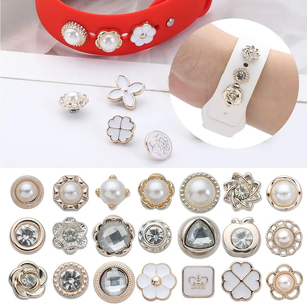 

1pc Silicone Strap Decorative Ring Nails For Apple Watch Band Charms Metal Creativity Pearl Flower Rivet Accessories For iwatch
