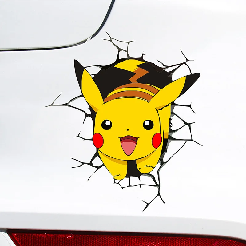 

Pokemon Anime Around 3D Stereo Hole Pikachu Car Stickers Psyduck Squirtle Cartoon Stickers Children's Toys Christmas Liwu