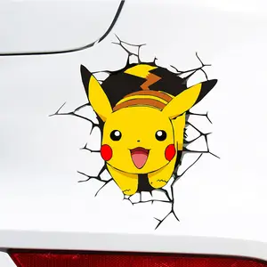 Pokemon Cute Pikachu Reflective Wiper Decorative Stickers Car Rear Window Wagging  Tail Modification Decals Children's Toys