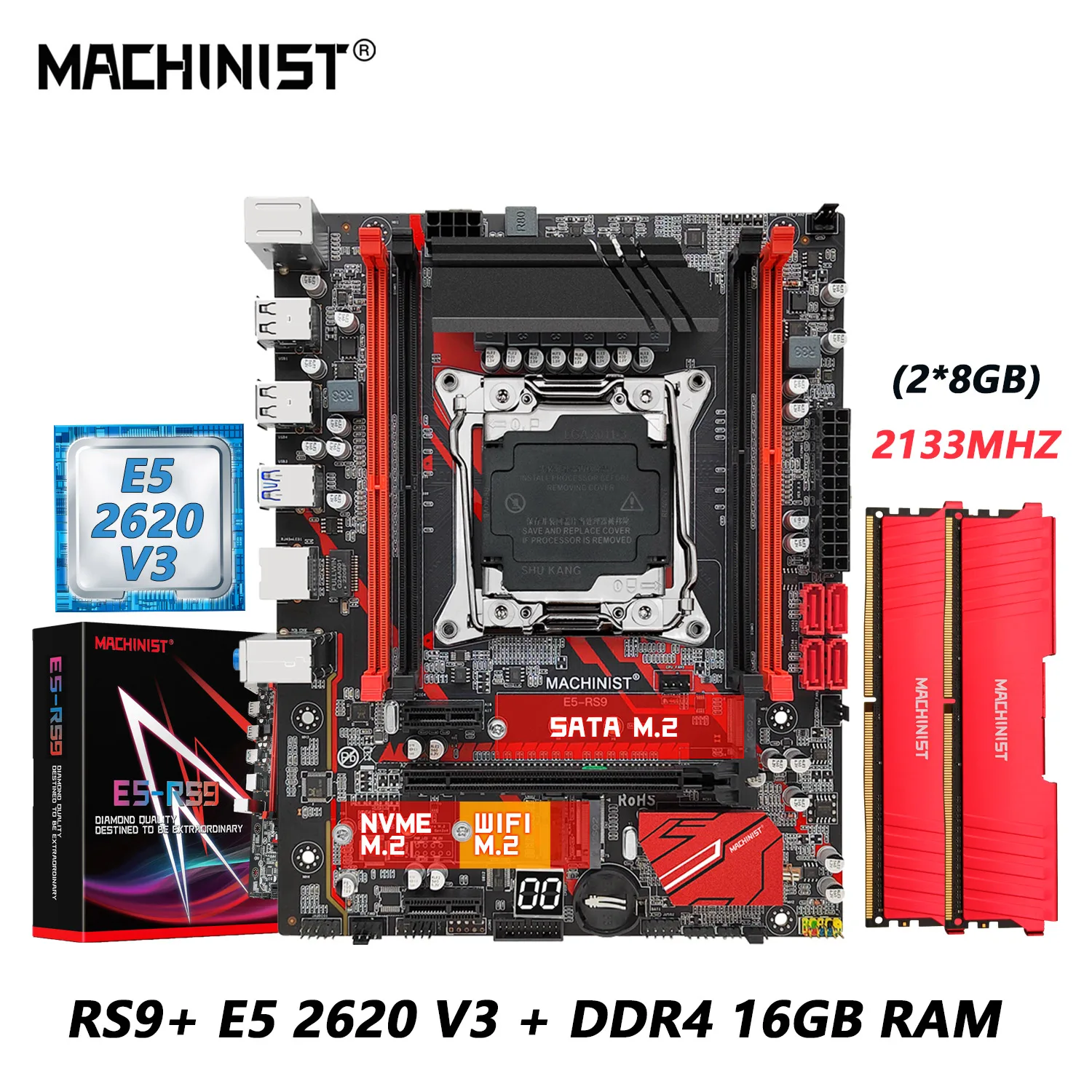 Machinist-rs9 x99マザーボードセット,lga 2011-3キットxeon cpu e5 2620 v3,ddr4,2x8GB ...