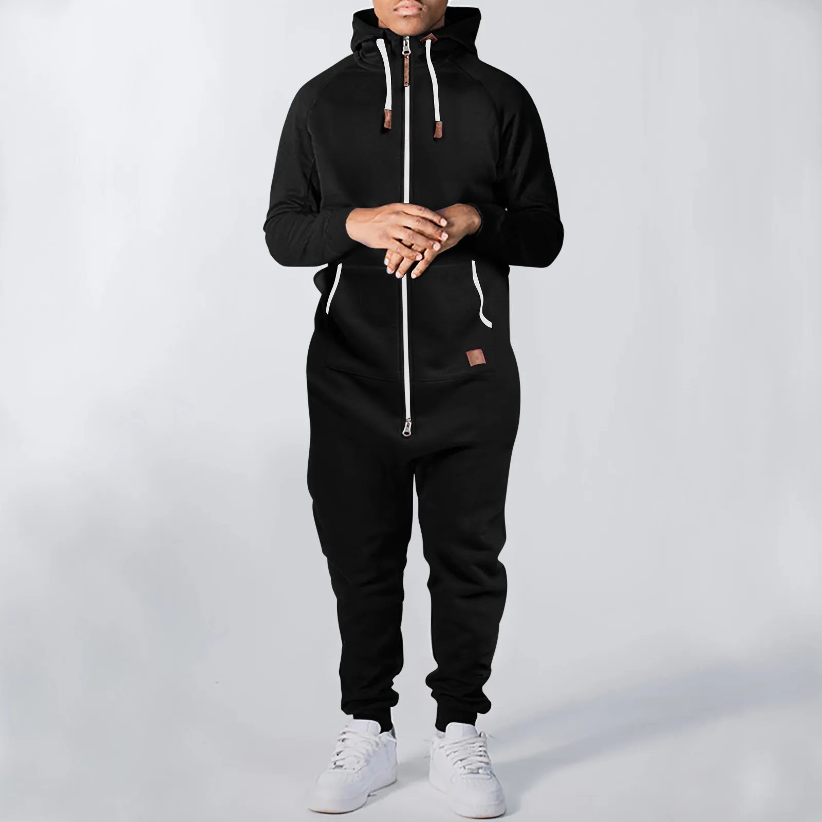 Tracksuit Set Solid Color Men'S Clothing Male Full Zip Hoodies Sports Suits Autumn Winter Long Sleeve Sweatsuits Jump Trousers