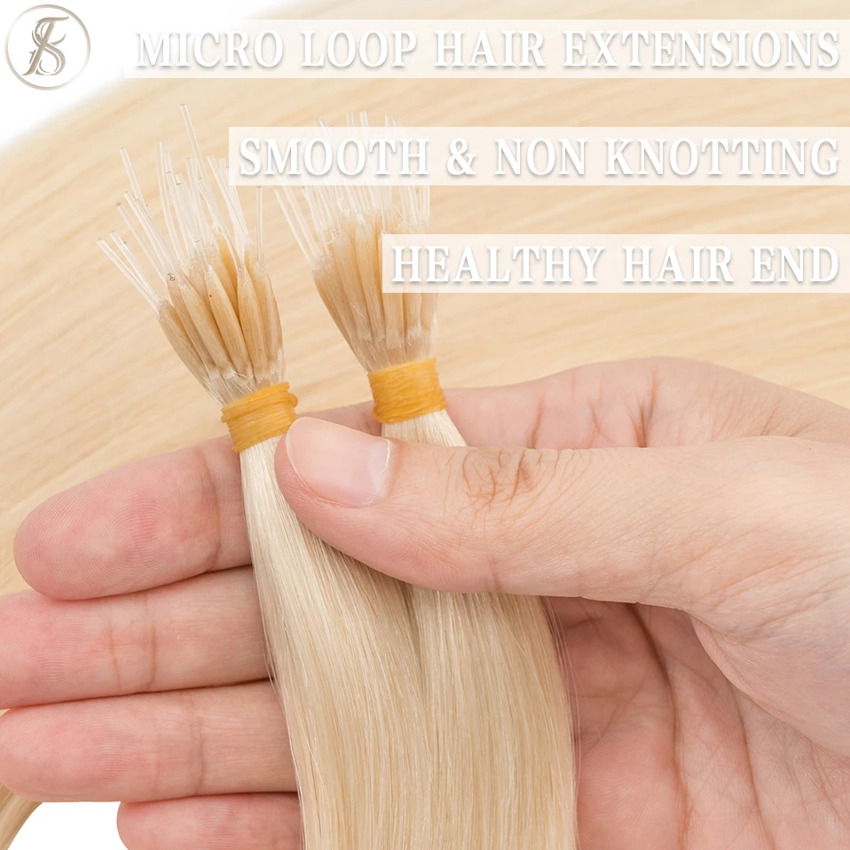 TESS Remy Hair 1g Micro Loop Human Hair Elastic Rope Natural Extensions Micro Link Ring 50 Strands 50g Straight