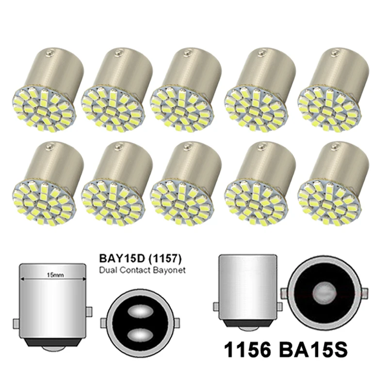 

10 Pieces Ba15s 11156 LED Bulb Bay15d 1157 Turn Signal Lights 12V 22SMD 7500K White Car Tail Brake Reverse Back Parking Lamps
