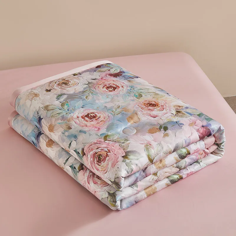 Floral Style Duvet Summer Blanket Cool Feeling Quilt Super Soft Comforter Adults Kids Room Quilt edredones (No Pillowcase)