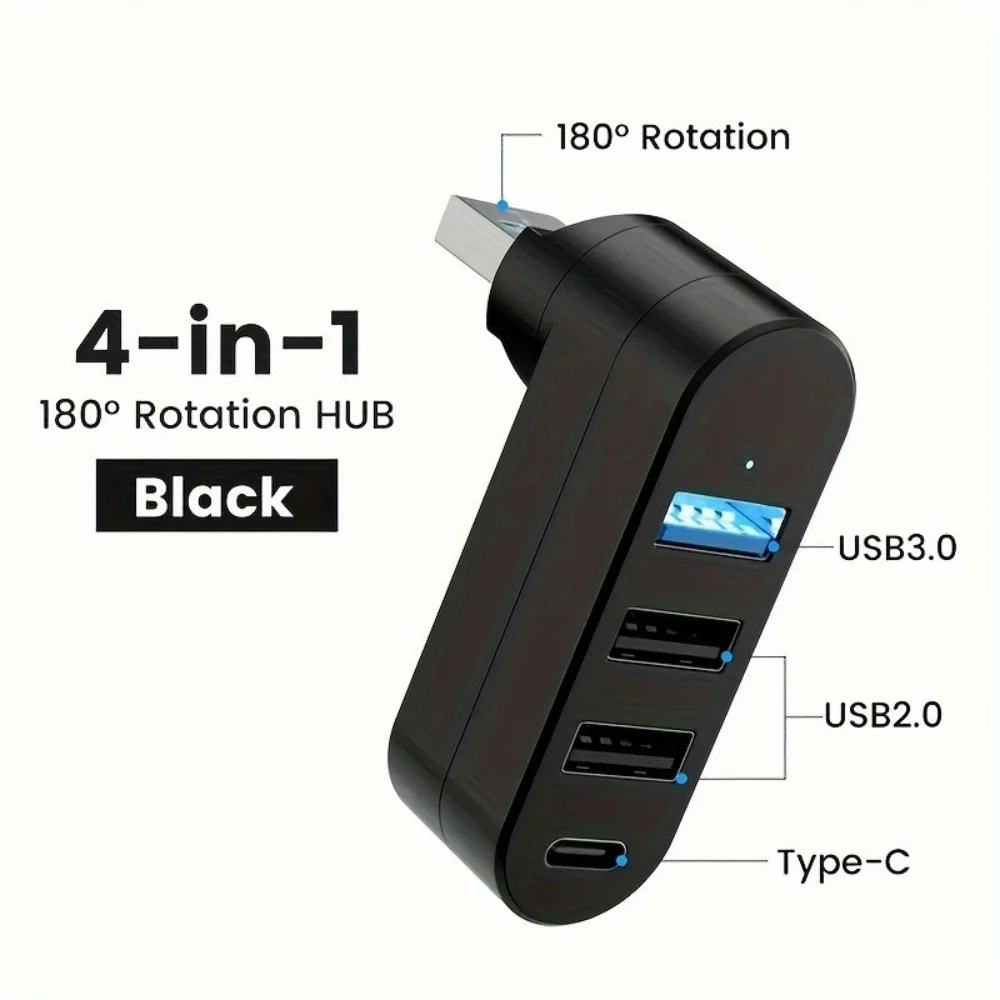 Compact Rotatable USB 3.0 Hub with 4 Ports for Enhanced Data Transfer