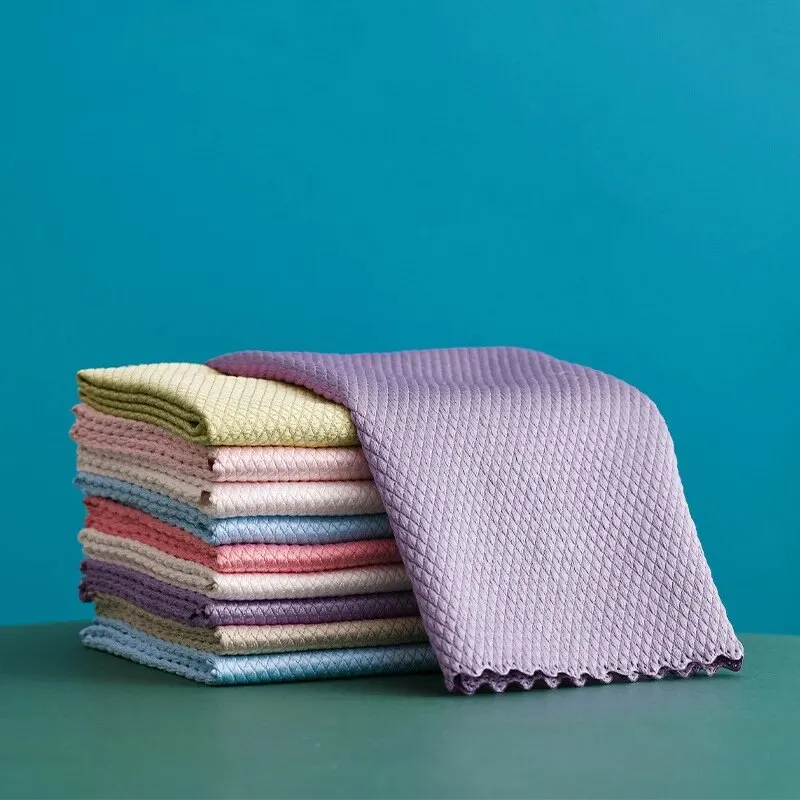 Cleaning Cloth 5pcs Dish Washing Glass Cleaning Microfiber Reusable Multi-purpose Wiping Absorbent Kitchen Supplies