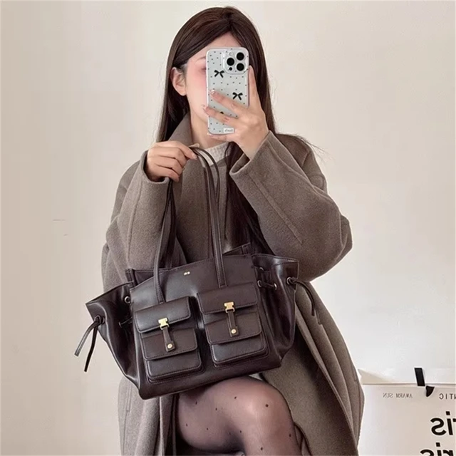 JW Pei New Dark Brown Motorcycle Style Tote Bag Women's Large Capacity Crossbody Purse for Commuters Underarm Shoulder Handbag 5