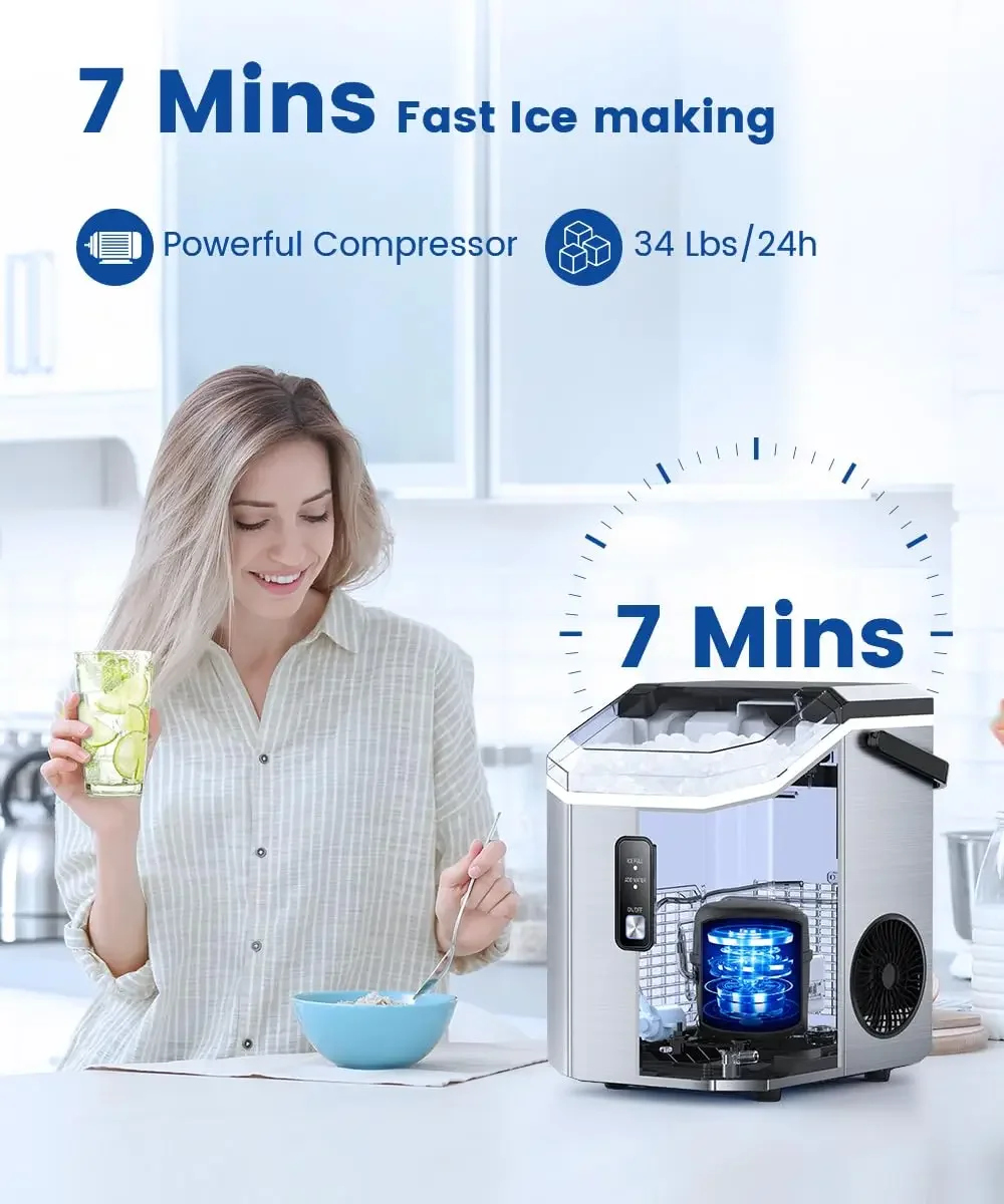 Nugget Ice Maker Counterto   Chewable Nugget Ice Cubes Machine,Quick Ice Making 34Lbs/Day Self-Cleaning 2