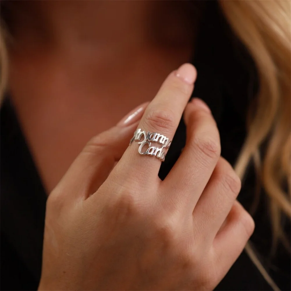 

Custom Two Names Ring Silver Gold Color Stainless Steel Personalize Nameplate Finger Jewelry Fashion Customize Gifts for Couples