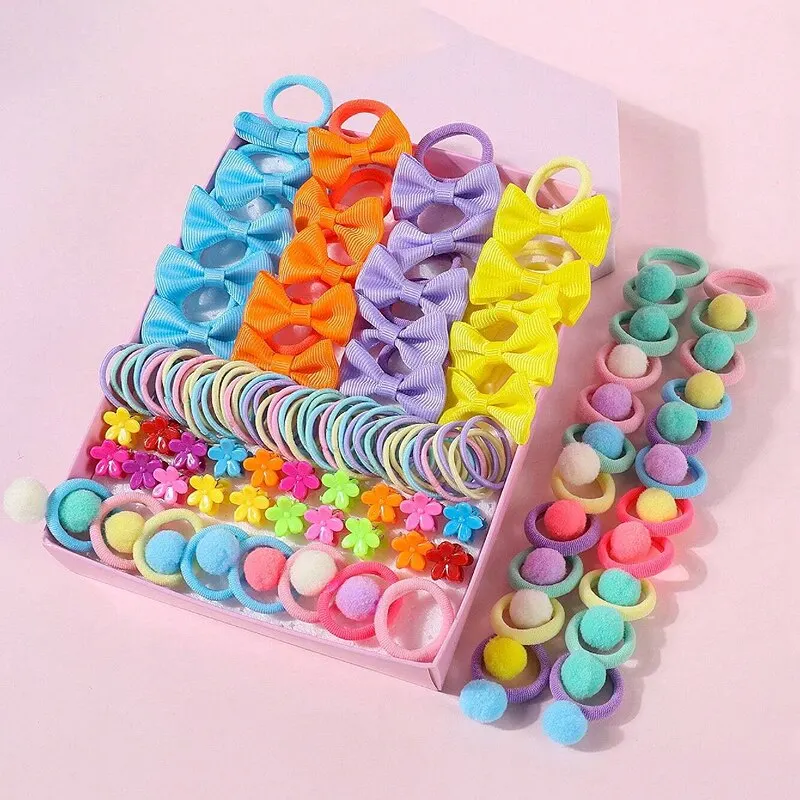 Hair Accessories 120PCS Set For Girls Bowknot Hair Band Children Ponytail Holder Ties Kids Elastic Rubber Bands