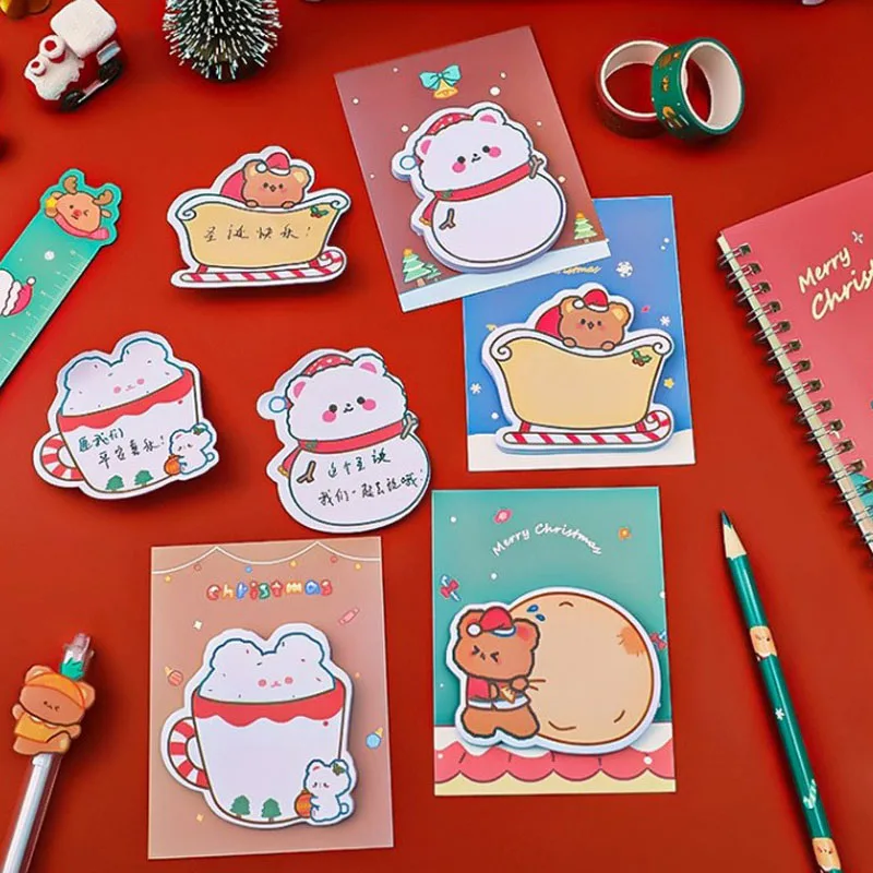 12pcs Cartoon Christmas Memo Pad 30 sheets of 1pcs Decorative Office Stationery Memo Notes Note Pad Children Reading Notes