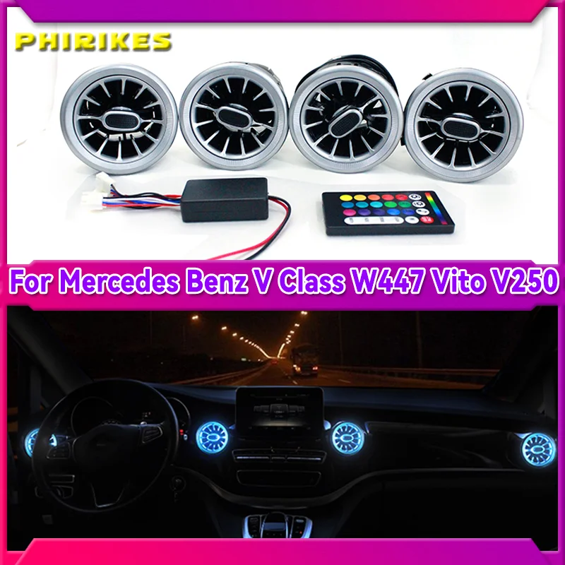 

4PCS LED Front Dashboard AC Air Condition Vent Outlet Turbo Interior Trim For Mercedes Benz V Class W447 Vito V250