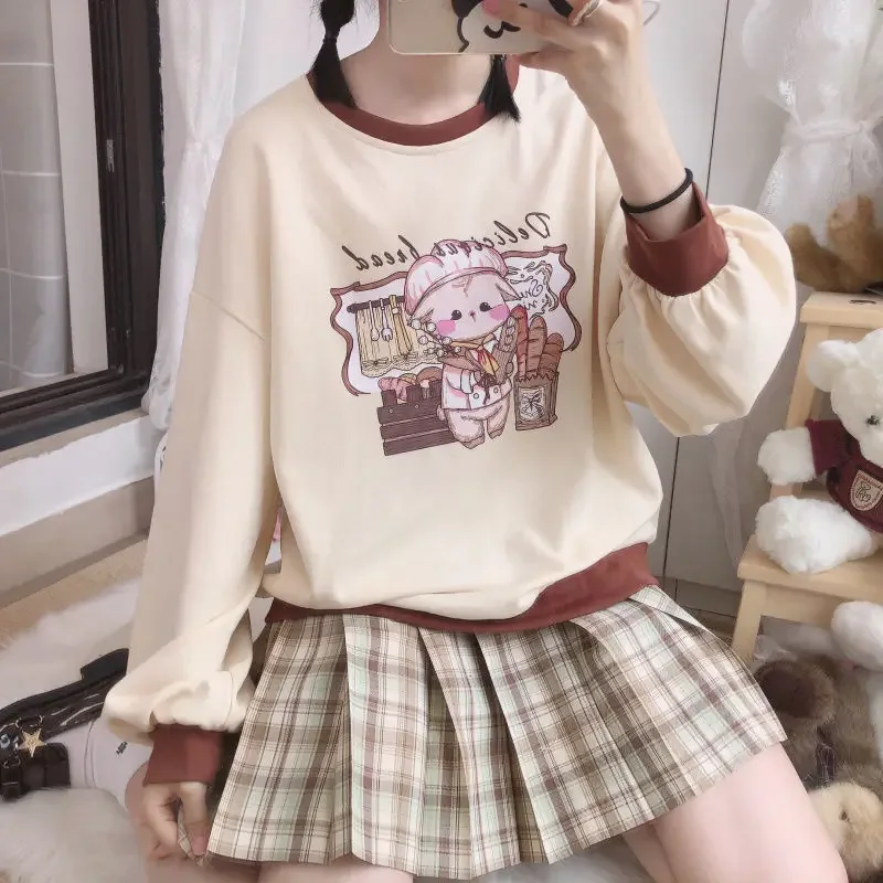 Kawaii Anime Sweatshirt Soft Girl Pullover 2023 Female Fashion Korean Jumper Women Cute Style Crew Neck Long Sleeve Loose Tops