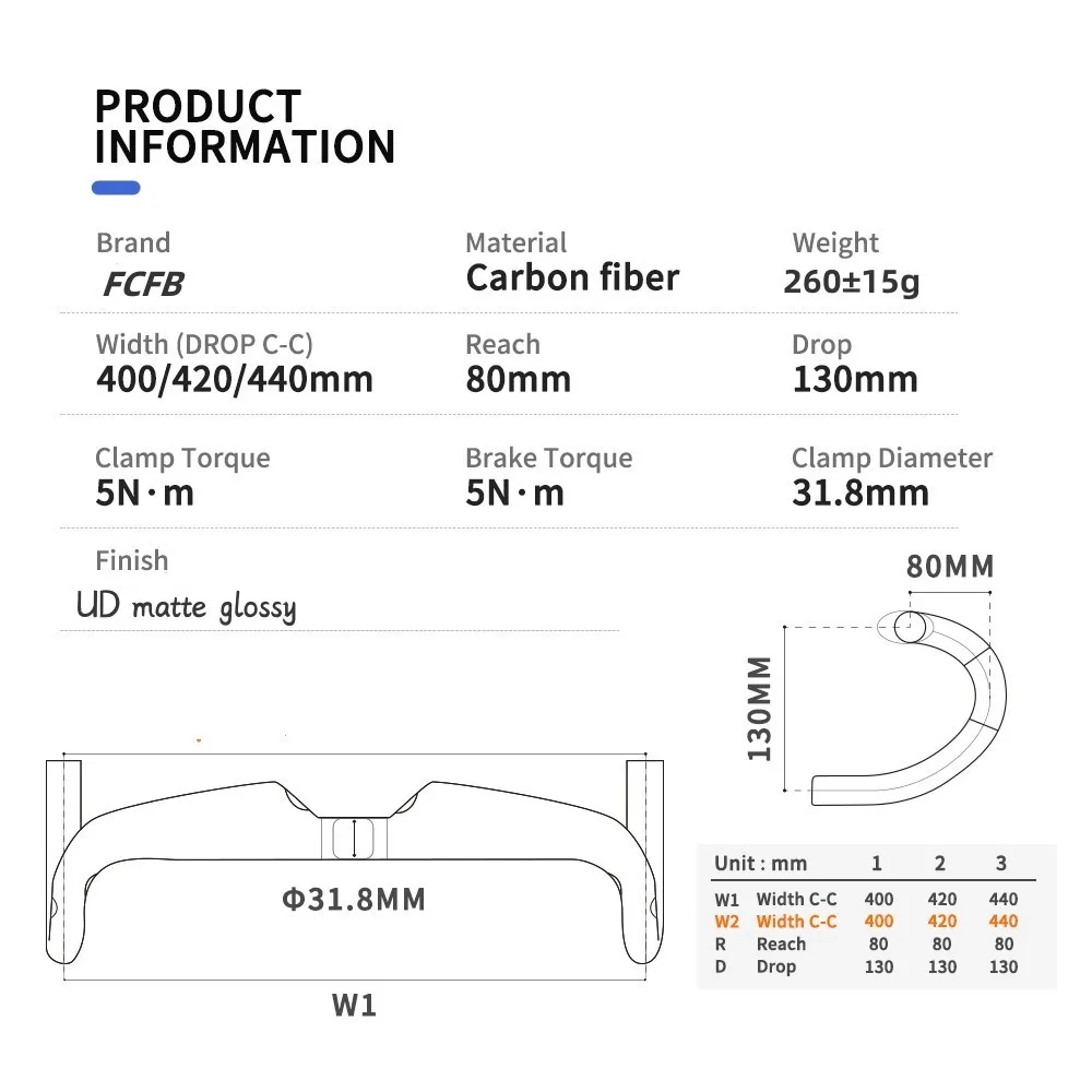 Road Bike Handlebar AERO T800 High Modulus Carbon Fiber 31.8mm Matte