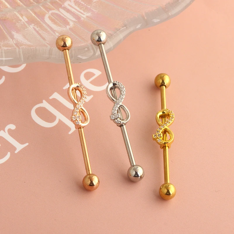 Steel Industrial Barbell Long Key Style CZ Ear Ring For Women Men Cartilage Earring Helix Body Piercing Jewelry Oreja Luck