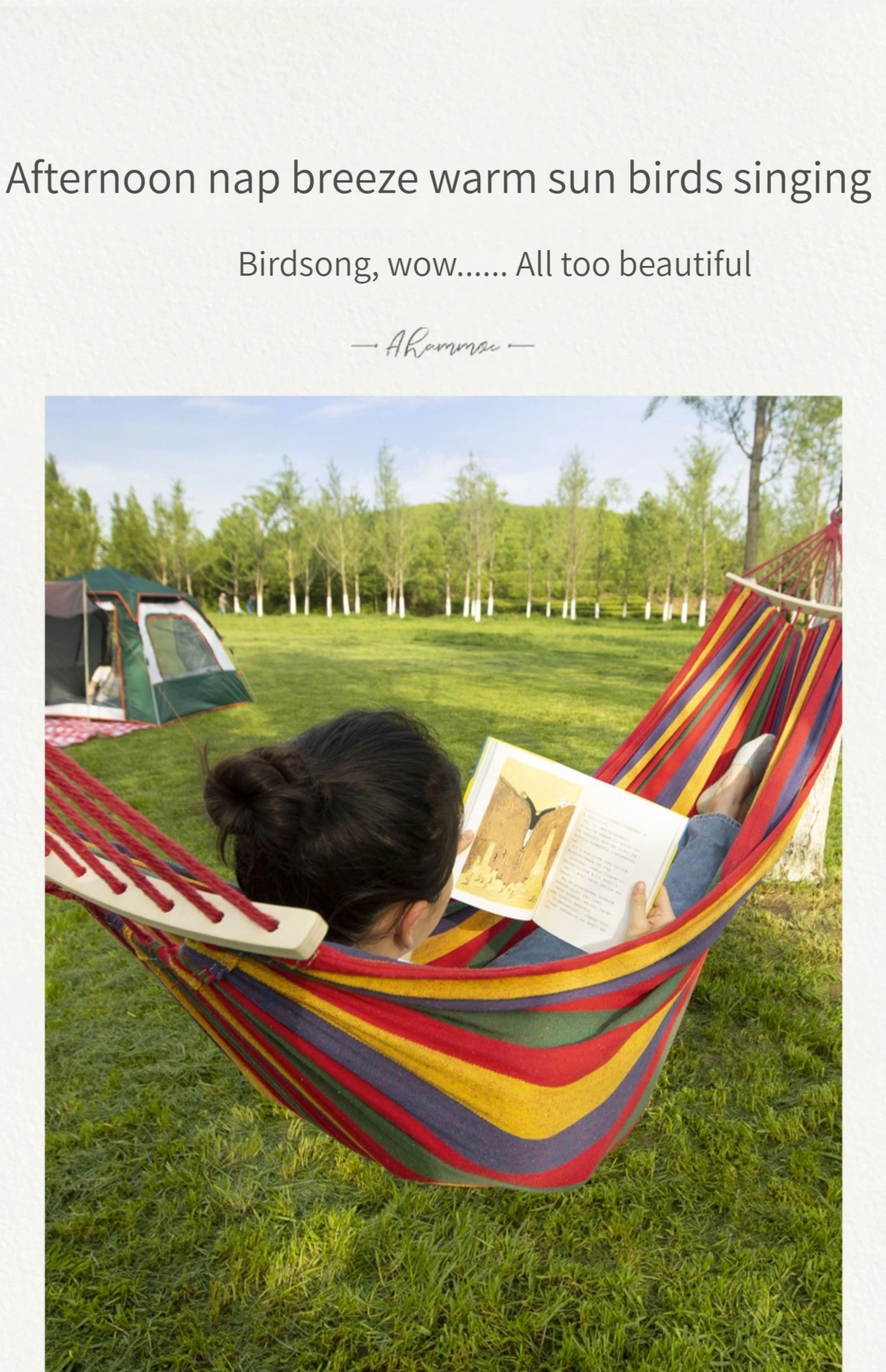 Description Picture 5 of itemNew upgrades Single Double hammock 200X100cm outdoor anti-rollover canvas hammock swing mesh wooden stick double thickening