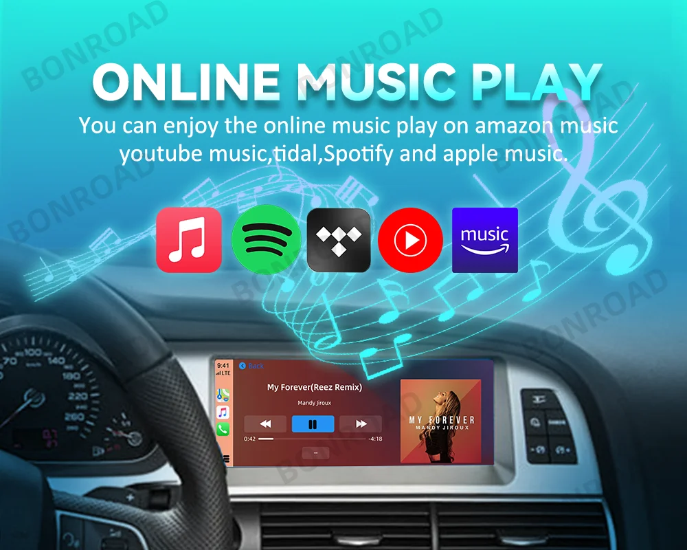 BONROAD 8,9 Zoll Autoradio Multimedia-Player Touchscreen für Audi A6 C6 4F 2005-2015 MMI2G MMI3G mit Wireless CarPlay Android Auto Airplay – Detail 4
