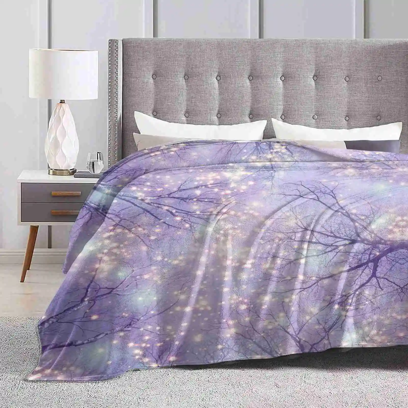 

Each Moment Of The Year Latest Super Soft Warm Light Thin Blanket Night Stars Nebula Sky Lavender Aqua Colors Abstract Tree Art