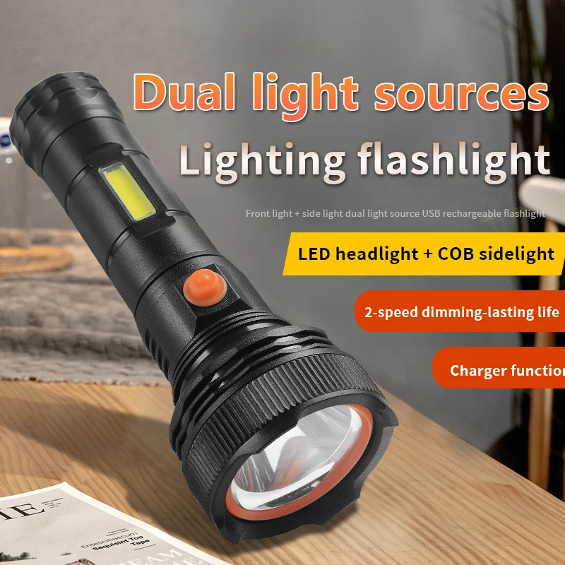 

Rechargeable Led Flashlight COB LED Portable Torch Camping Lantern Built-In Battery Outdoor Light