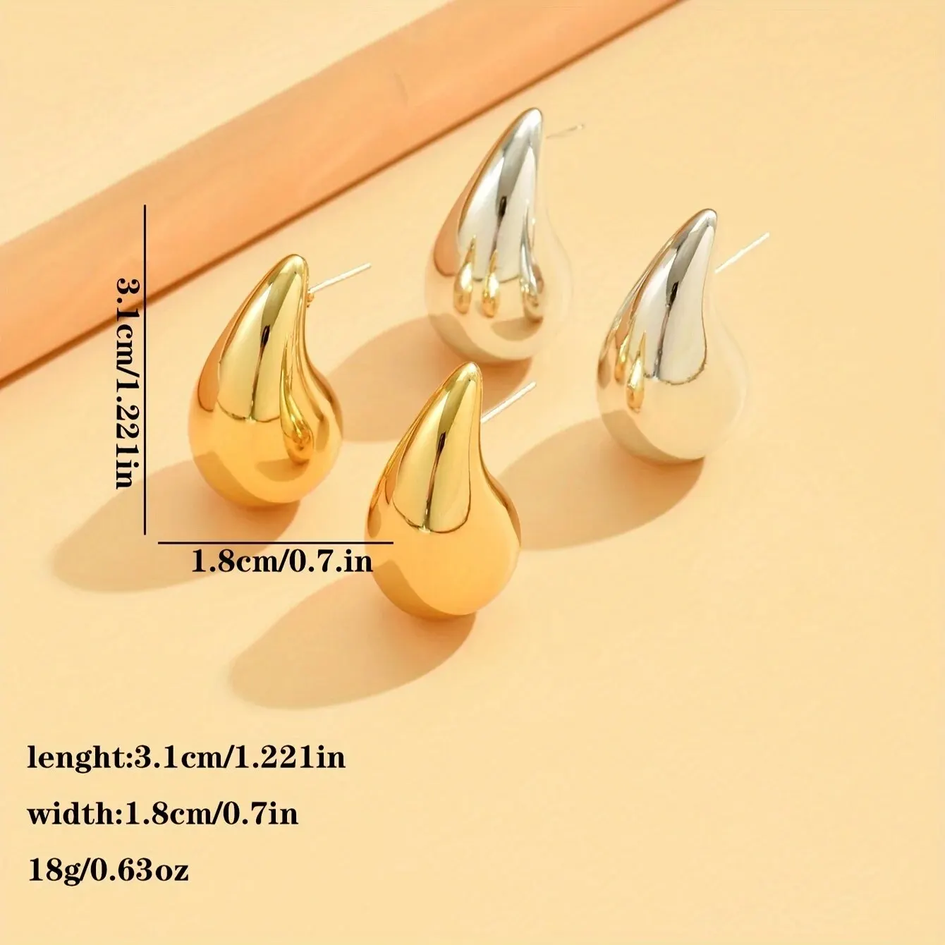 Drop Earrings Dome Teardrop Earrings 3CM Water Drop Earring for Women Chunky Hollow Smooth Exaggerated Thick Large Jewelry