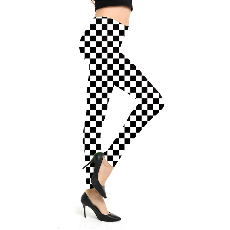 

Women Print Leggings Plaid Fitness Leggins Elasticity Female Sexy Trousers Exercise Black White Push Up Pencil Pants