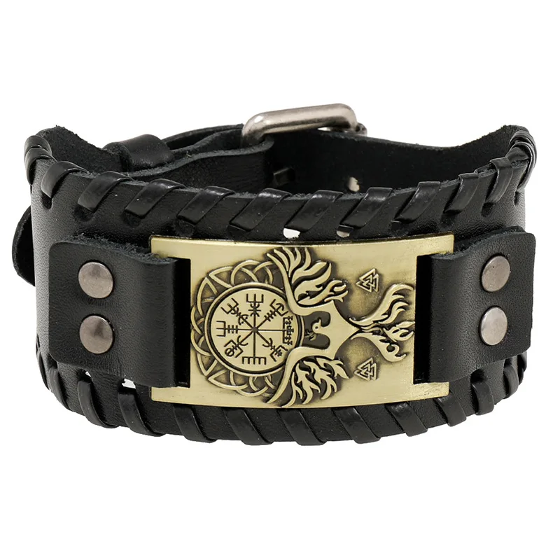 Bracelet Jewelry Trendy Viking Bracelet Nordic Rune Compass God Bird Charm Men's Bracelet