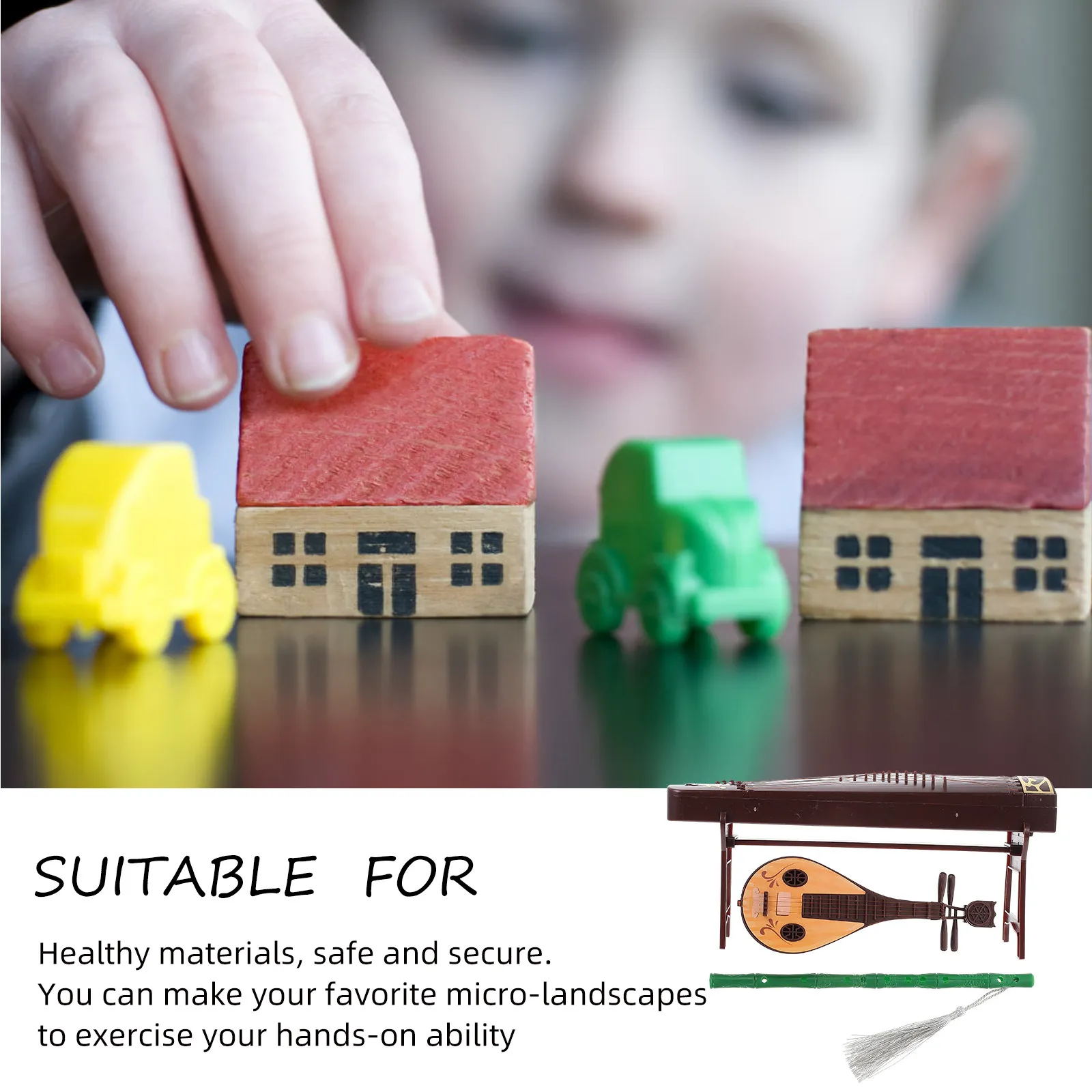 1 세트 미니 중국 스타일 악기 세트 Pipa Guzheng 미니어처 데스크탑 장식 어린이를위한 창조적 인 미니 장식품