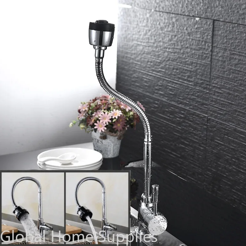 Stainless Steel Hot and Cold Kitchen Faucet with Flexible Gooseneck Deck Mounted Laundry Room Garden Bar Water Tap