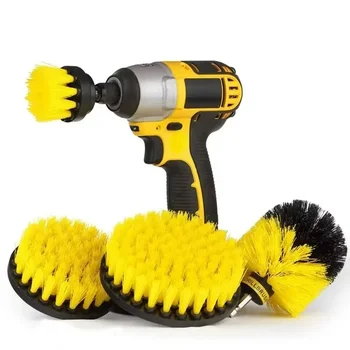 Electric Scrubber Brush Drill Brush Kit Power Drills Scrubber Brush & Rod  For Carpet Glass Car Tires Nylon Brushes 2/3.5/4''