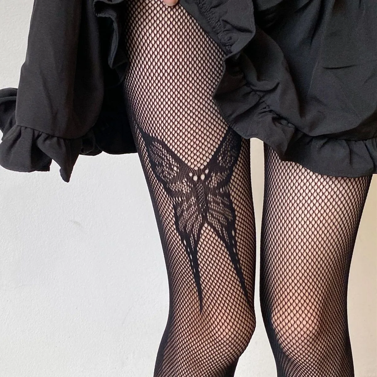 Kawaii Gothic Netzstrumpfhose mit Schleifenknoten, Lolita-Stil, Damen, Spicy Girl, Schwarz-Weiß, Sexy, Dünn, Ins-Trend, Spitzenstrumpfhose – Detail 7