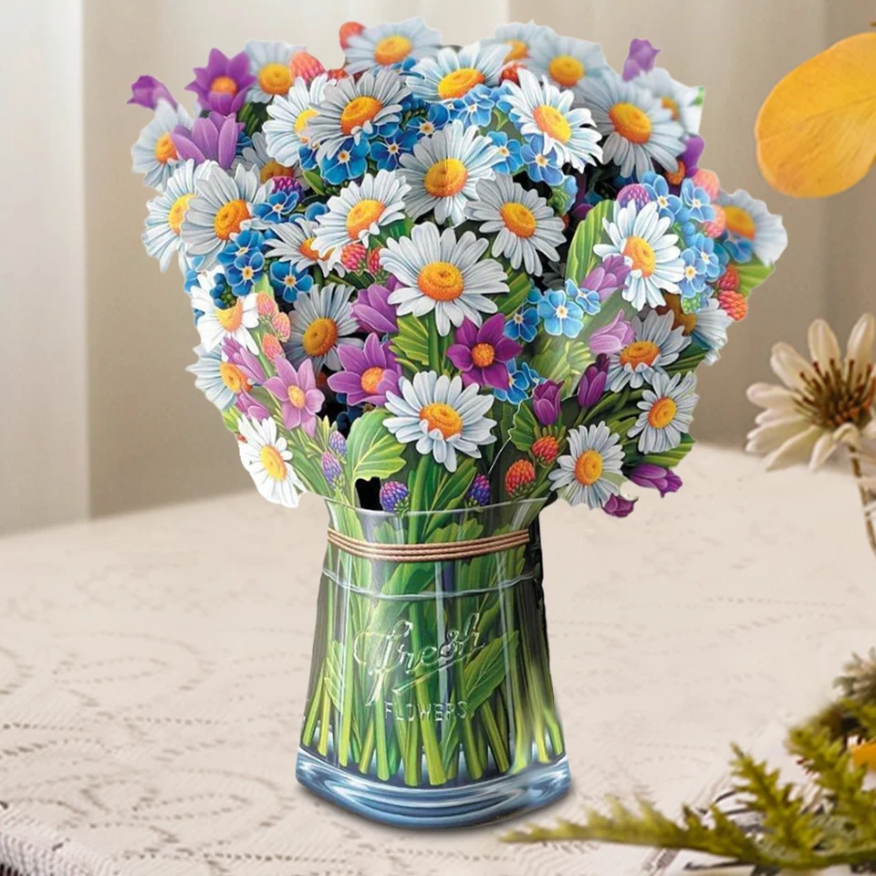 QuindaUK Biglietto Pop-up 3D Con Bouquet Di Girasoli - Cartolina Per Festa Della Mamma, Compleanno, Anniversario (15x20 Cm Con Busta)