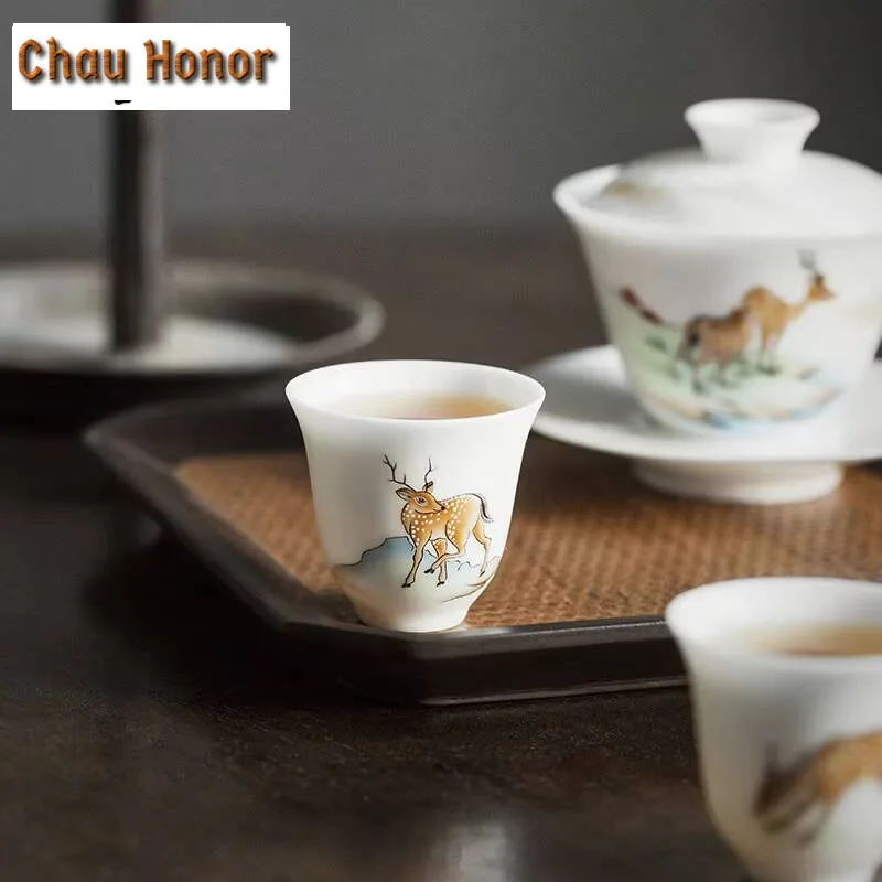 2pc/set Ceramic Whiteware Tea Set Sweet White Teacup Kung Fu Tea Set Small Tea Cup Single Fragrance-smelling Cup Teacups 50ml