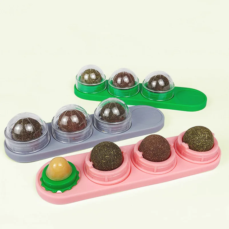 4pcs/set Catnip Ball Set Cat Treat Toys Snack Self-Adhesive Teeth Molar Catnip Ball Rotated Wall For Cat Mount Toy Natural Snack dog balls