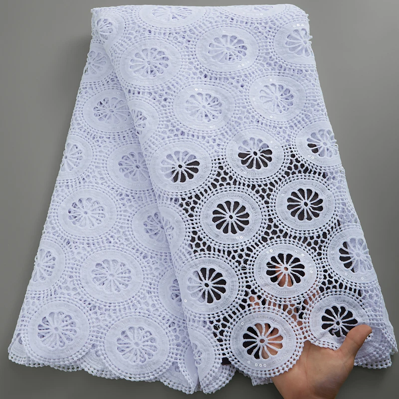 

White African Guipure Lace Fabric Embroidery Water Soluble Sequins Lace 2022 High Quality Nigerian Cord Lace For Party Y2994