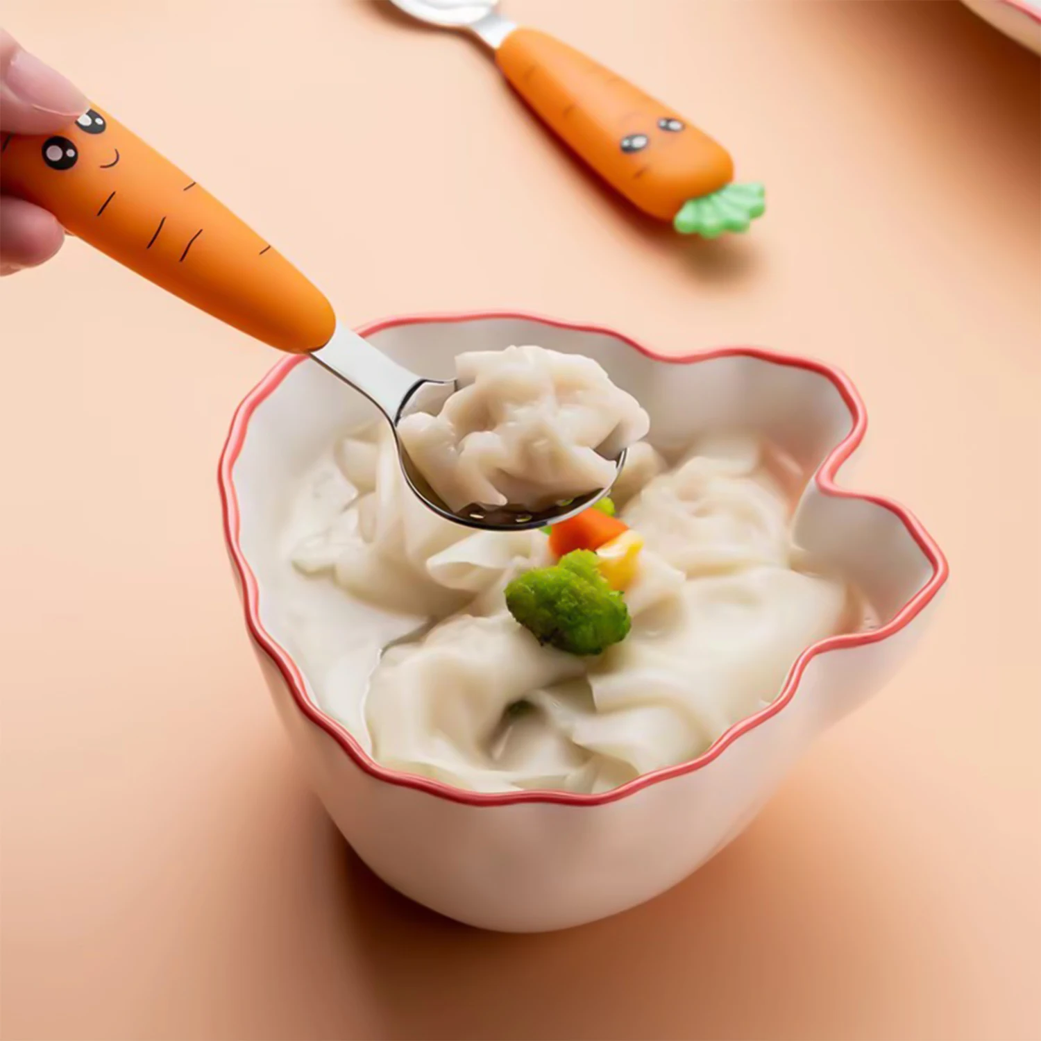 Baby Tableware Set Creative cartoon radish children's cutlery set stainless steel spoon fork plastic handle portable children's tableware