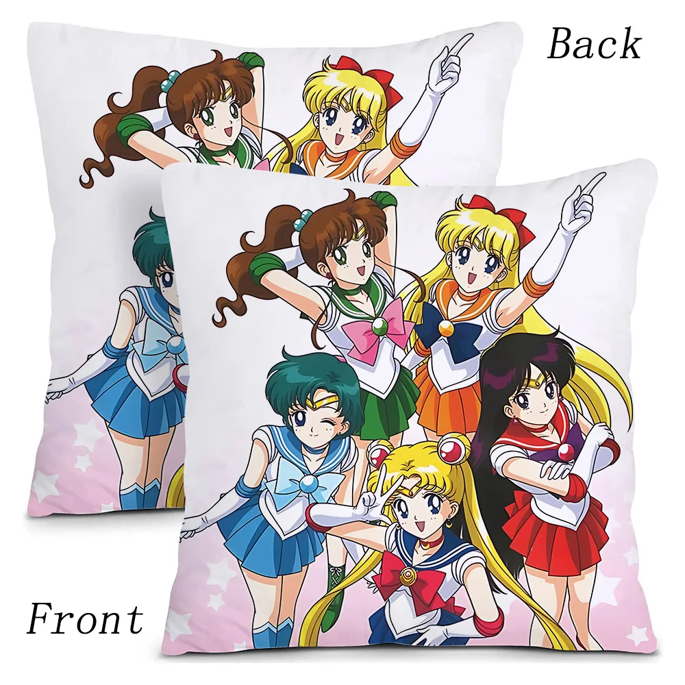 Hot Cartoon Sailor Moon Kawaii Pillow Covers Cartoon Sofa Decorative Home Double-sided Printing Short Plush Cute Cushion Cover 4