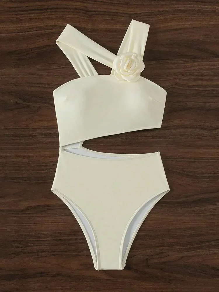 3D Flower One-shoulder Swimwear Women Sexy Push UP Hollow One Piece Swimsuit Monokini Summer Beach