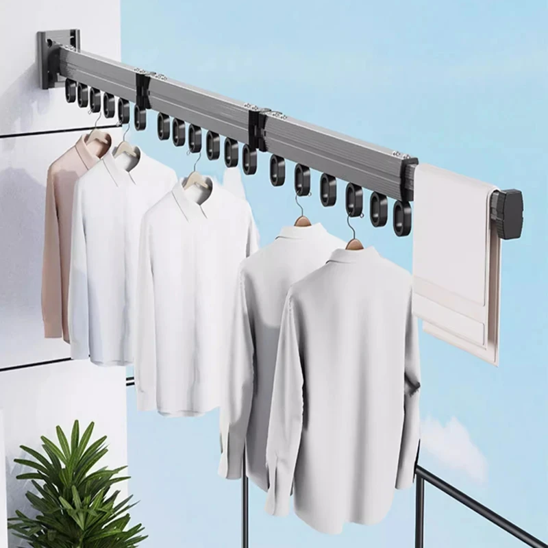 Clothes Drying Rack Retractable Clothes Hanger Aluminum Alloy Folding Drying Rack Wall-mounted Collapsible Drying Rack Space Saver Clothes dryer