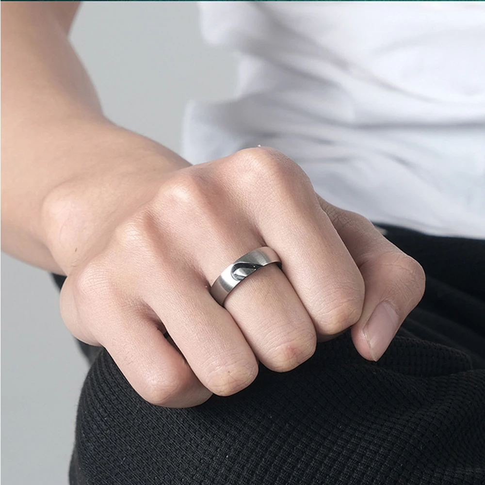 Elegant Rose Gold & Black Heart Promise Rings - Stainless Steel Couples Jewelry