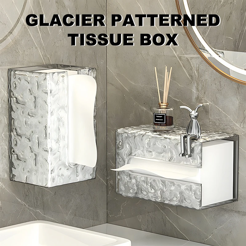 

Household Bathroom Transparent Tissue Box Without Punching Wall-Mounted Waterproof And Rust-Proof Tissue Box