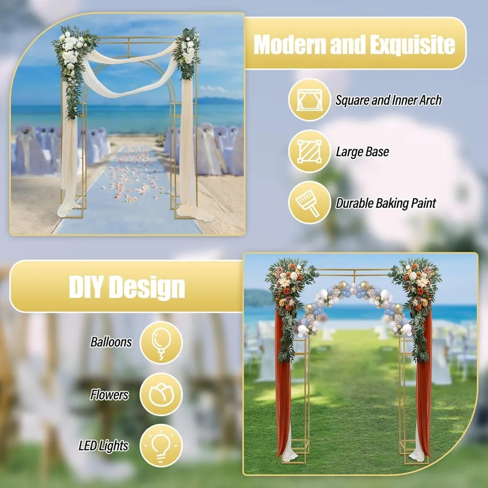 Wedding Arch Backdrop Stand, Wedding Arches for Ceremony Square Metal Balloon Arch Stand Garden Arbor Frame for Birthday