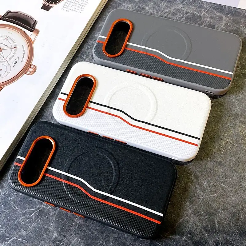 Premium Matte Leather Color Collision Case with Magnetic All-Inclusive Design