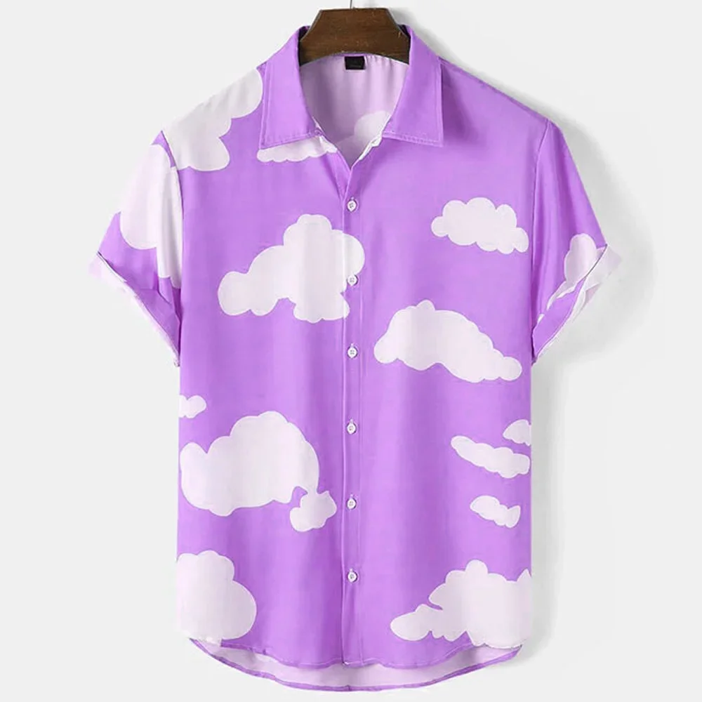 Men's Shirts Short Sleeve Cloud Print Tops Hawaiian Holiday Shirts Fashionable Unisex Shirts Summer T-Shirts Casual Oversized Cl 4