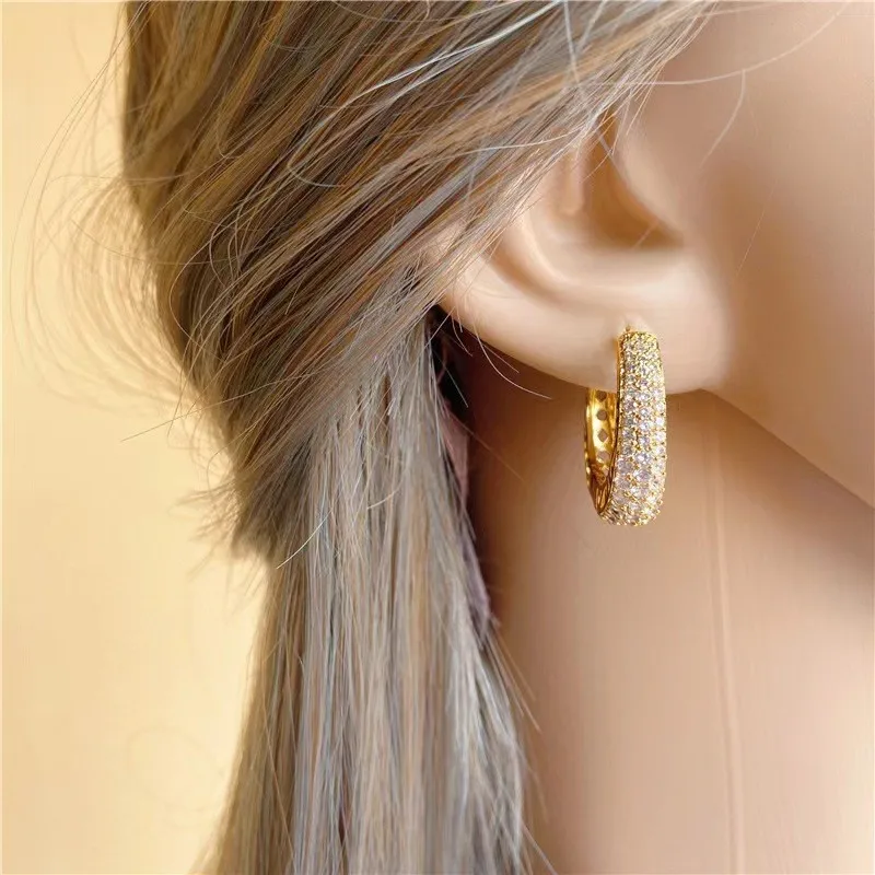 Gold Color Micro Inlaid Zircon Hoop Earrings for Women Elegant Trendy Ear Buckle Jewelry Accessories Gifts