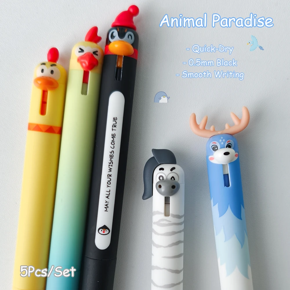 5-teiliges Niedliches Tierfamilien-Gelstift-Set 0,5mm Schnelltrocknende Tierstifte Pinguin Hirsch Huhn Papagei Zebra Einfacher Stil Stift – Detail 7