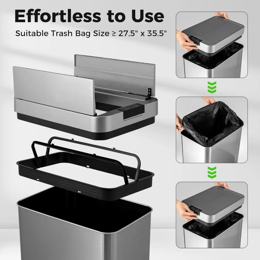 Slim Kitchen Trash Can with Wing Lids, 13.2 Gal Automatic Sensor Garbage Can, Stainless Steel Trash Bin, Hand-Free Infrared 4
