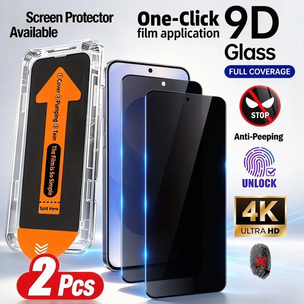 Premium Privacy Tempered Glass Screen Protector - 2 Pack, Auto Dust Removal, Easy Installation, Anti-Scratch
