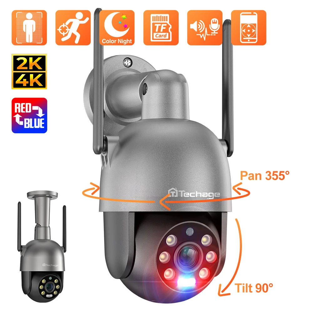 

Techage HD 8MP Wifi Surveillance Camera AI PTZ Human Detection Wireless Color Night Vision Two Ways Audio Security CCTV System